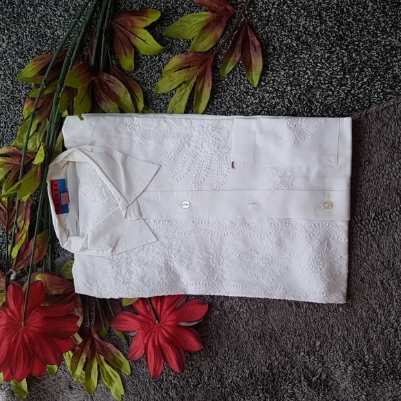 😎 chikan cotton white shirt for men with white thread chikan work